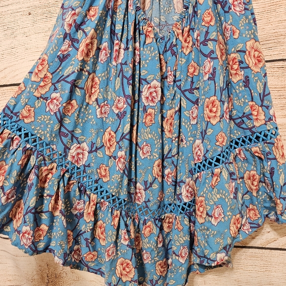 💟 Sunday Mi Amor Floral Open Back Mini High Neck Dress Blue Small - Picture 5 of 9